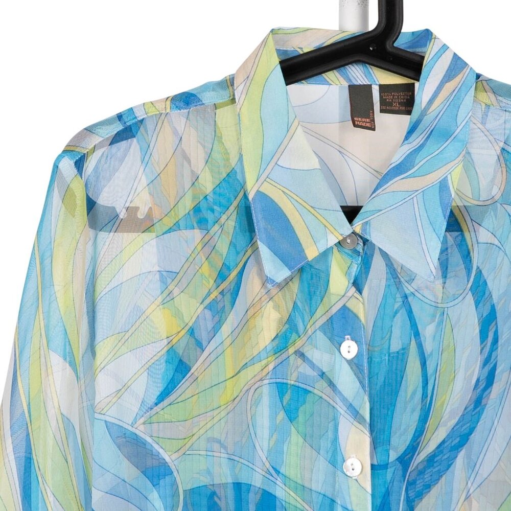 Sere Nade Y2K Sheer Blouse Tank Set XL Blue Green Abstract Swirl Boho Fairy - Picture 2 of 7
